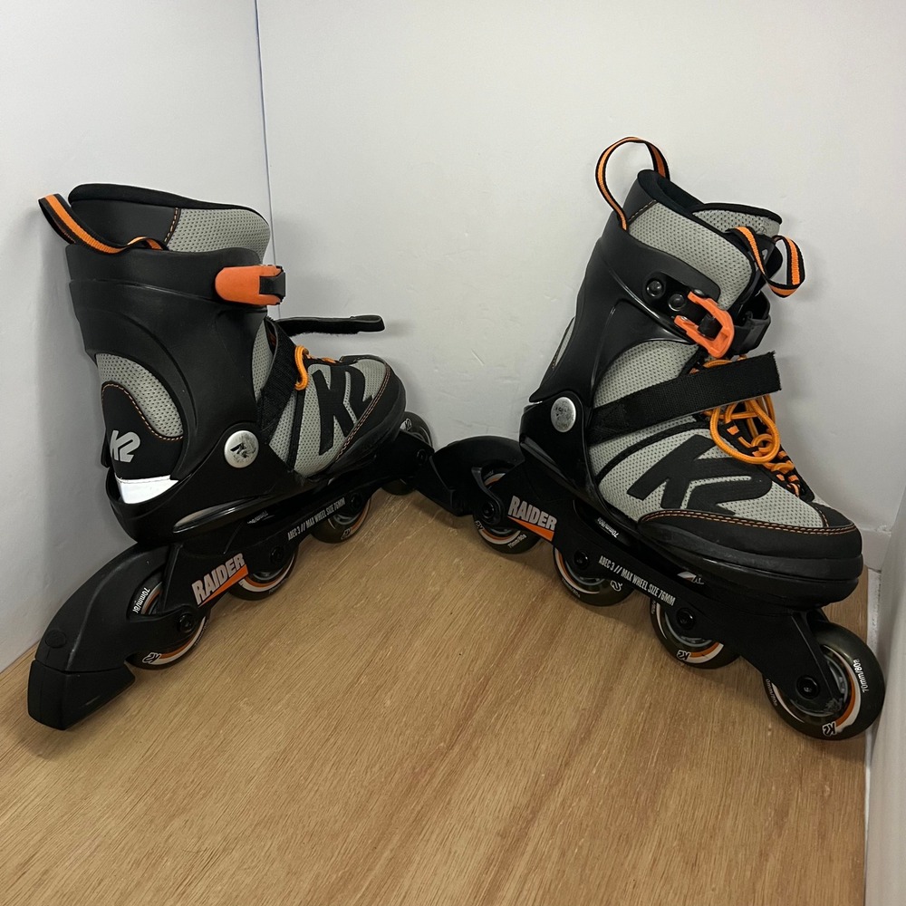K2 Raider Adjustable Inline Skates Kids Size 4-8 Black Grey Orange ABEC 3 70mm